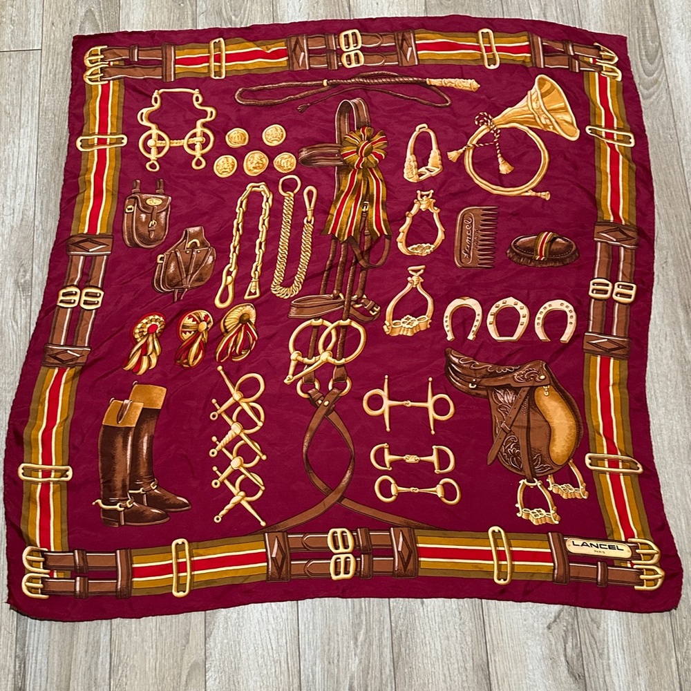 Lancel Equestrian Print Scarf vintage silk